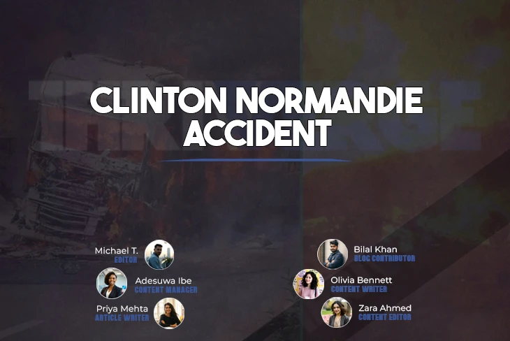 A fiery scene of the Clinton Normandie Accident on Route 3, capturing the intensity of the truck explosion and its impact on the surrounding area.