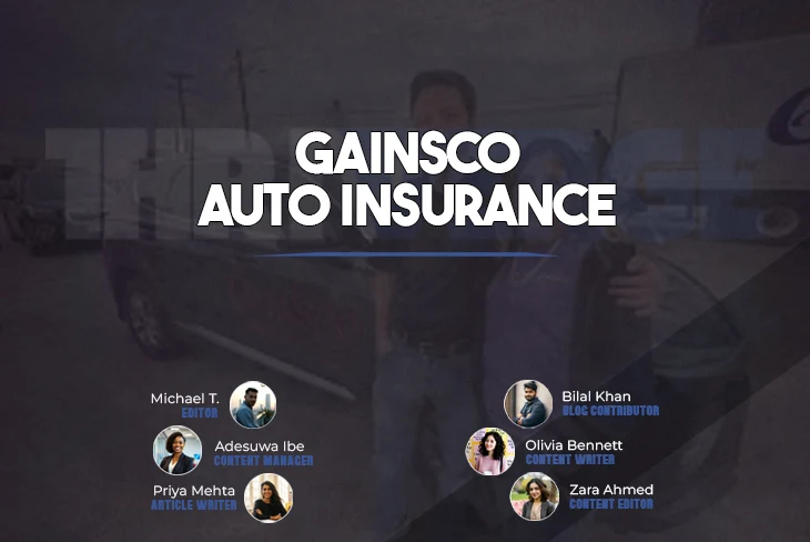 GAINSCO auto insurance logo with a red sports car, representing their focus on non-standard auto coverage for high-risk drivers.