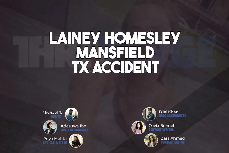 Memorial for Lainey Homesley at the accident site in Mansfield, TX, with flowers and photos surrounding a cross bearing her name.