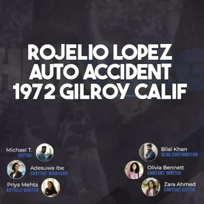 Historic photo depicting the aftermath of the Rojelio Lopez auto accident 1972 Gilroy Calif, showing emergency responders at the scene.