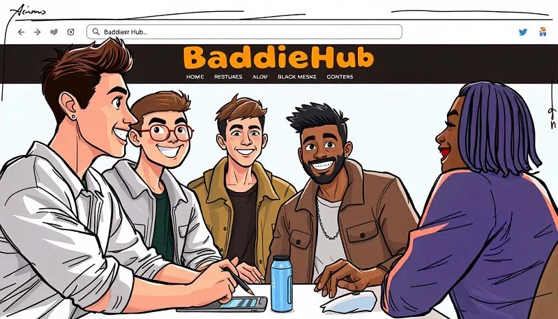 Illustration of diverse s engaging in a discussion about BaddieHub, the ultimate baddie lifestyle platform for fashion and beauty.