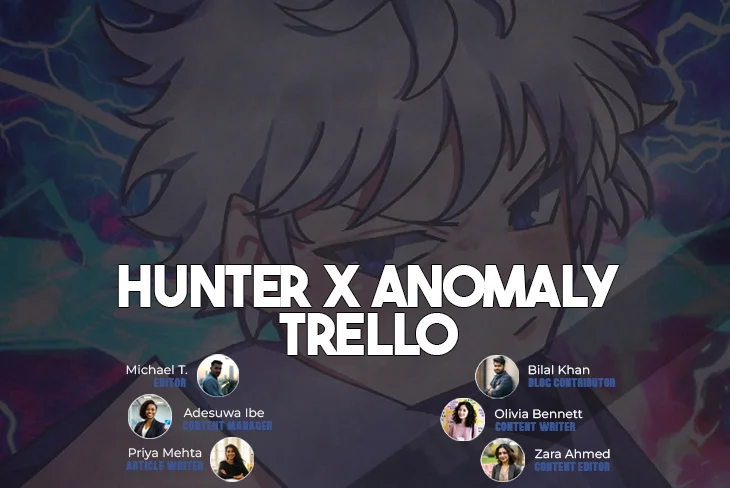 Hunter x Anomaly Trello board showcasing game features, Nen abilities, and training methods for players.