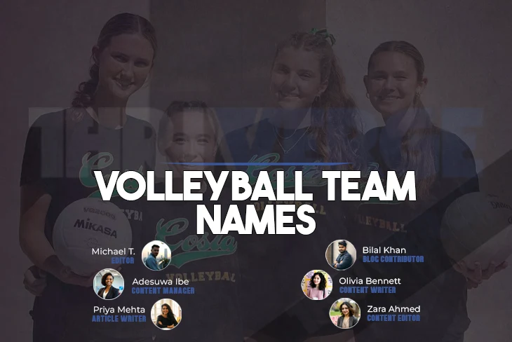 Volleyball Team Names displayed on a volleyball court background.