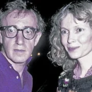 Harlene Rosen standing beside Woody Allen during their early years, symbolizing her role as his first wife and her journey of resilience.