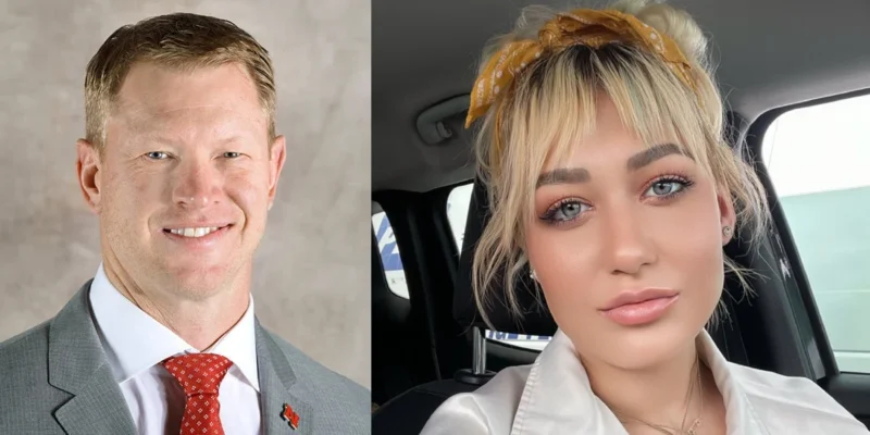 Scott Frost and his wife Ashley Frost side-by-side portraits - UCF football coach and supportive partner