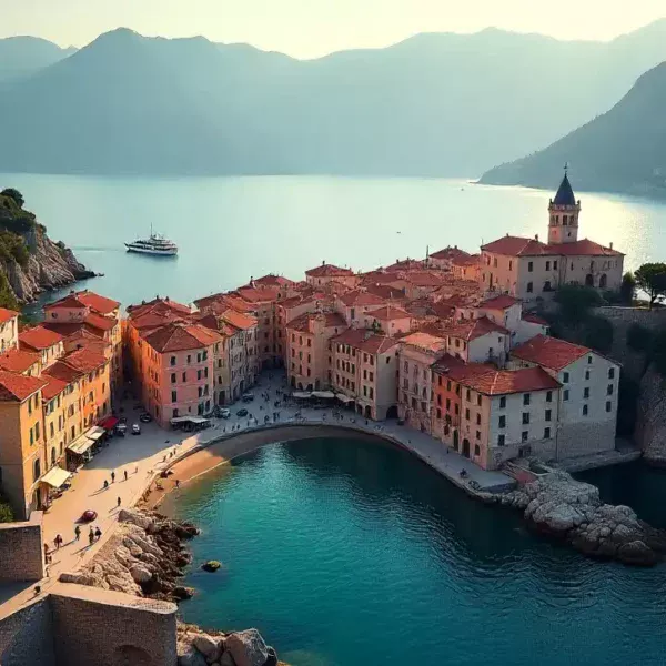 Kotora Melnkalne aerial view: Kotor Montenegro Old Town medieval walls, Bay of Kotor, UNESCO heritage site 2025
