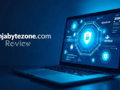 Ninjabytezone.com review 2025 featured image showing secure software downloads interface with gaming and tech elements