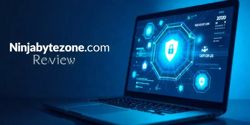 Ninjabytezone.com review 2025 featured image showing secure software downloads interface with gaming and tech elements